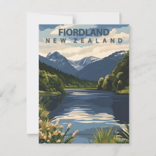 Reis naar Fiordland Nieuw-Zeeland in vintage-stijl Briefkaart