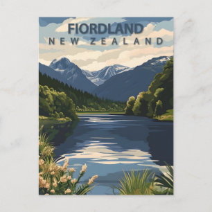 Reis naar Fiordland Nieuw-Zeeland in vintage-stijl Briefkaart
