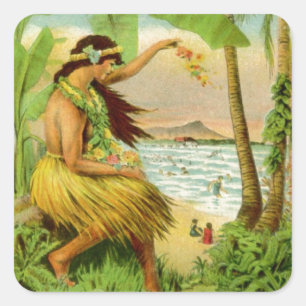 Reis naar Hawaï in vintage stijl Vierkante Sticker