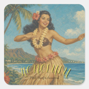 Reis naar Hawaï in vintage stijl Vierkante Sticker