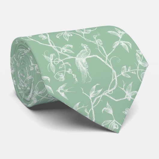Reis naar het Chateau Peacock Green Toile Stropdas (Opgerold)