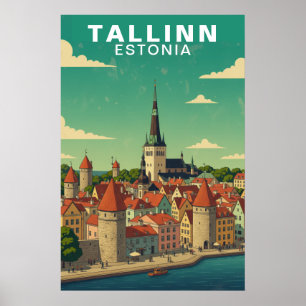 Reis naar het middeleeuwse Tallinn Estland Poster