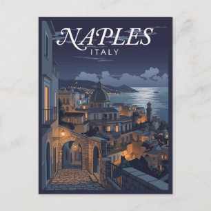 Reis naar het oude Napels Italië 's nachts Briefkaart
