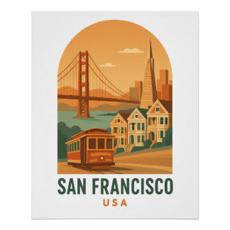Reis naar het oude San Francisco Golden Gate Bridg Perfect Poster