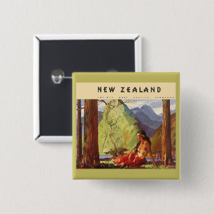 Reis naar het verleden, landschap van Nieuw-Zeelan Vierkante Button 5,1 Cm