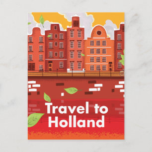 Reis naar Holland vintage poster. Briefkaart