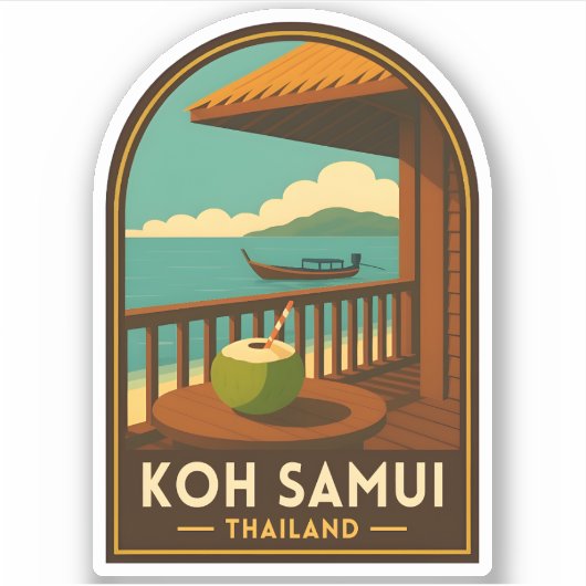Reis naar Koh Samui eiland Thailand Retro Sticker (Voorkant)