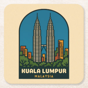 Reis naar Kuala Lumpur Maleisië Retro Stijl Kartonnen Onderzetters