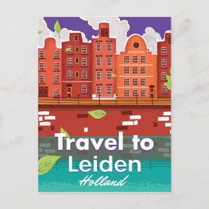 Reis naar Leiden Holland cartoon reisposter Briefkaart