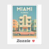 Reis naar Miami Art Deco District Florida in vinta Sticker (Vel)
