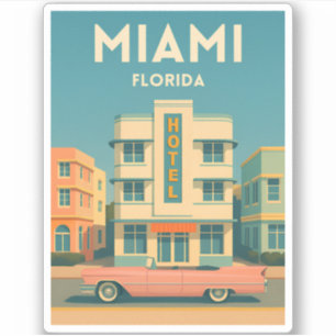 Reis naar Miami Art Deco District Florida in vinta Sticker