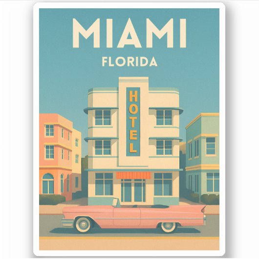 Reis naar Miami Art Deco District Florida in vinta Sticker (Voorkant)