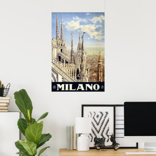 Reis naar Milano Italië in vintage stijl Gotische  Poster