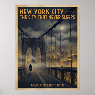 Reis naar New York City Brooklyn Bridge Noir Vinta Poster