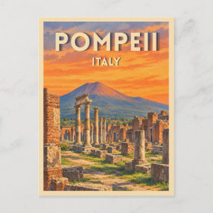 Reis naar Pompeii Italië Zonsondergang Retro Scène Briefkaart