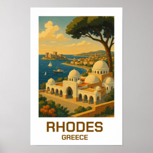 Reis naar Rhodos Griekenland in vintage stijl Poster