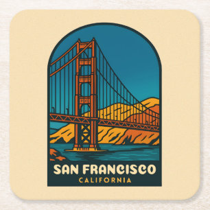 Reis naar San Francisco Golden Gate Bridge in vint Kartonnen Onderzetters