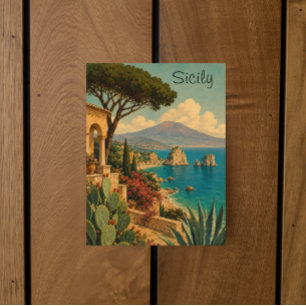 Reis naar Sicilië Italië Mediterraan Eiland Vintag Briefkaart
