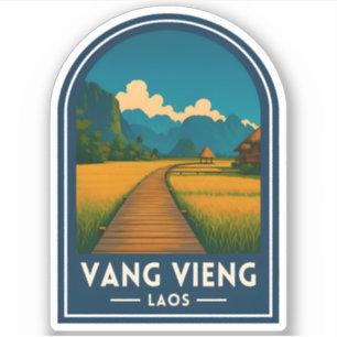 Reis naar Vang Vieng Laos Retro Landschap Sticker