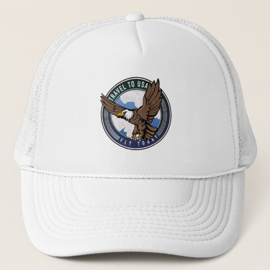 Reis naar Verenigde Staten Vlieg vandaag logo Trucker Pet (Voorkant)