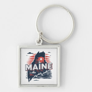 Reis naar Vintage Maine USA Staat Kaart Sleutelhanger