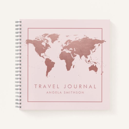 Reis notebook Journal Roos Gold Pink Wereldkaart Notitieboek (Voorkant)