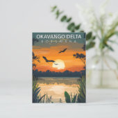 Reis Okavango Delta Botswana Vintage Briefkaart (Staand voorkant)