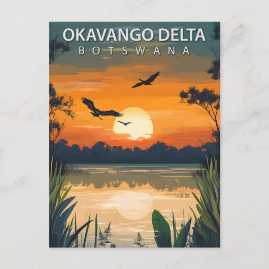 Reis Okavango Delta Botswana Vintage Briefkaart (Voorkant)