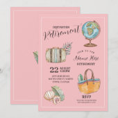 Reis-pensioenfeestkoffer voor vrouwen Roze Kaart (Voorkant / Achterkant)