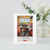 Reis per trein  adverteren poster briefkaart (Staand voorkant)