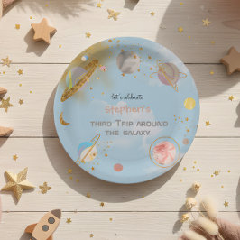 Reis rond de galaxy ruimte verjaardag papieren bordje