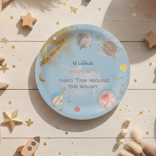 Reis rond de galaxy ruimte verjaardag papieren bordje
