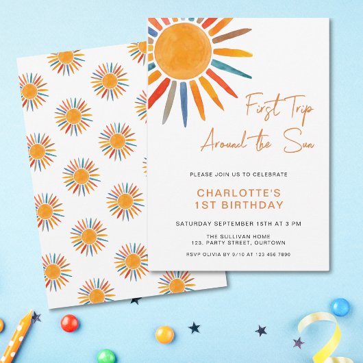 Reis rond de zon 1e verjaardag kaart