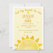 Reis rond de zon 1e verjaardag Uitnodigen Geel Kaart (Voorkant)