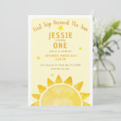 Reis rond de zon 1e verjaardag Uitnodigen Geel Kaart (Staand voorkant)