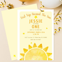 Reis rond de zon 1e verjaardag Uitnodigen Geel Kaart