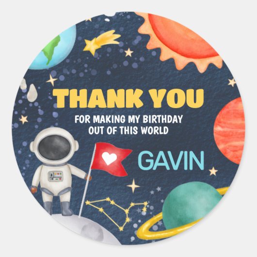 Reis rond de zon Outer Space verjaardagsfeest Ronde Sticker (Voorkant)