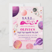 Reis rond de zon| Roze buitenruimte 1e verjaardag Kaart (Voorkant)