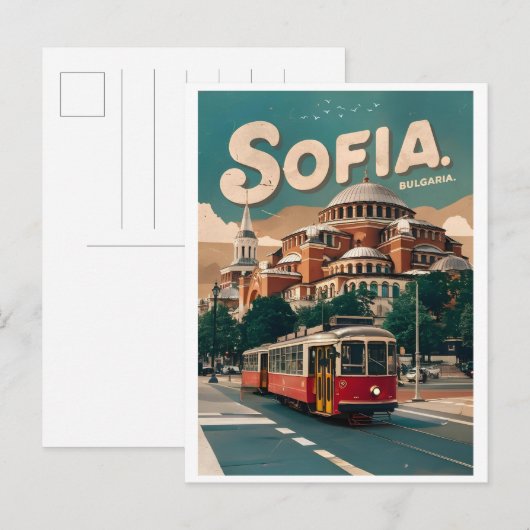 Reis Sofia, Bulgarije vintage geschenken stad tram Briefkaart (Voorkant / Achterkant)