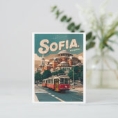 Reis Sofia, Bulgarije vintage geschenken stad tram Briefkaart (Staand voorkant)