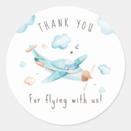 Reis Speelgoed Airplane Boy Baby shower Dank u Ronde Sticker