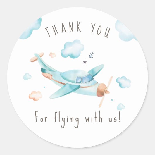 Reis Speelgoed Airplane Boy Baby shower Dank u Ronde Sticker (Voorkant)