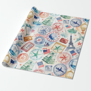 Reis-stempelpatroon uit de oude wereld (3) cadeaupapier