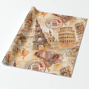 Reis-stempelpatroon uit de oude wereld (9) cadeaupapier