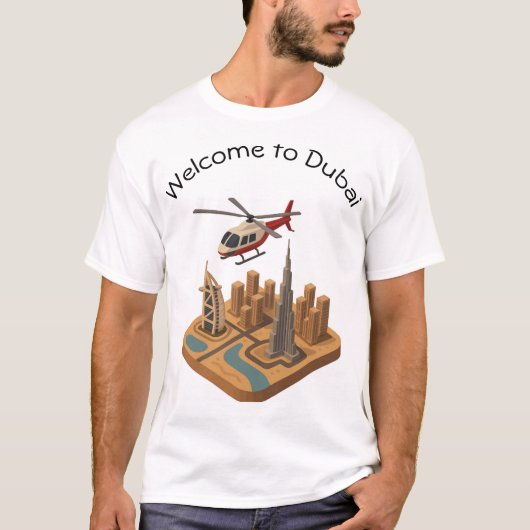 Reis T-shirt ontwerp getiteld: Welkom in Dubai (Voorkant)