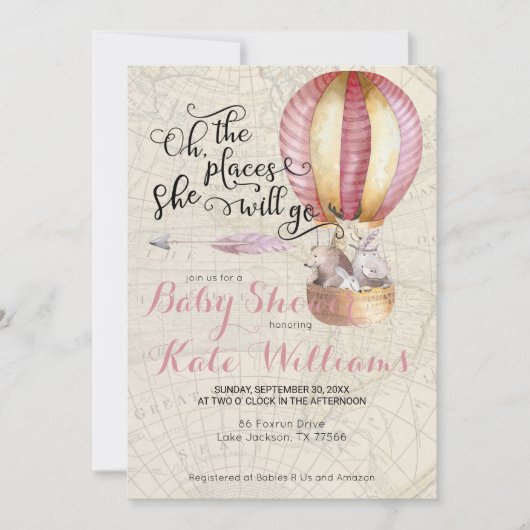 Reis Thema Baby Shower Uitnodiging (Voorkant)