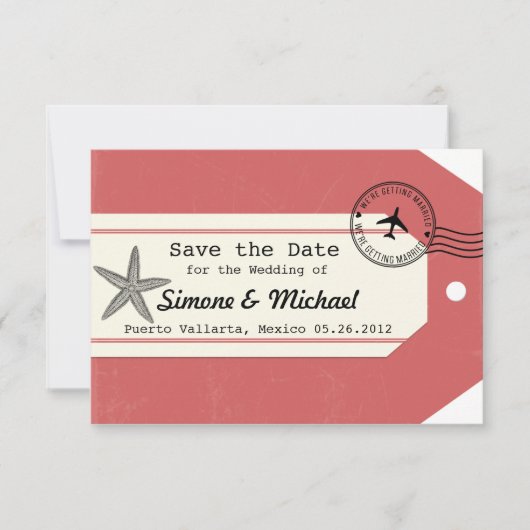Reis-thema bagagelabel 'Save the Date' met zeester Save The Date (Voorkant)
