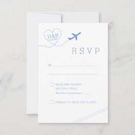 Reis Thema Blauw Vliegtuig Hart Minimalistisch RSVP Kaartje