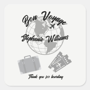 Reis Thema Feest bij Pensionering Bon Voyage Werel Vierkante Sticker