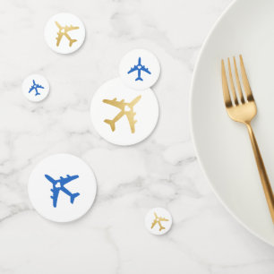 Reis Thema Goud Blauw Vliegtuig Romantisch Hart Confetti